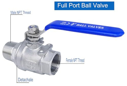 Full Port Ball Valve 3/4" NPT Heavy Duty Stainless Steel 304 Male x Female Thread For Water,Oil and Gas（1000WOG） - size: 3/4"NPT