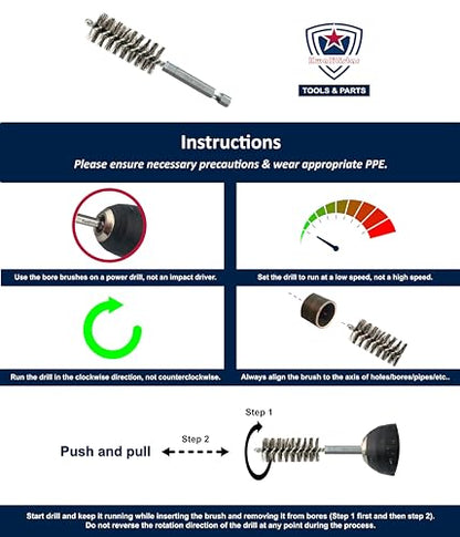 Stainless-Steel Bore Brush [8-Size Set] Wire Brush for Power Drill, Metal Cleaning Brushes, 1(1/8) to 1/4-inch Diameter in 1/8-in increments (or 29, 26, 22, 19, 16, 13, 10, 7 mm), (1/4-in Hex Shaft) - style: 1Set x 8Size (Stainless)