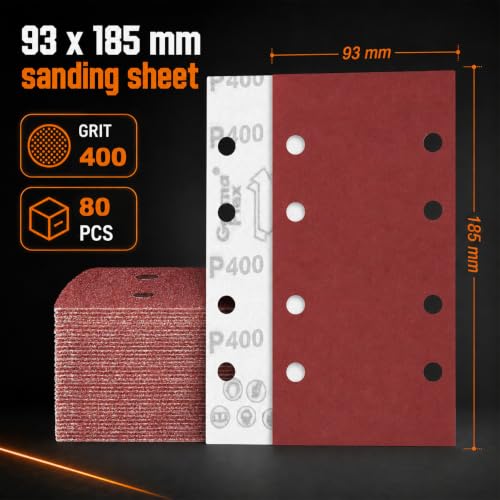80 PCS 1/3 Sandpaper Sheets 400 Grit 8 Hole - color: GRIT 400