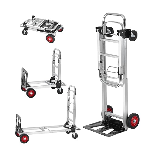 VEVOR Aluminum Folding Hand Truck, 2 in 1 Design 400 lbs Capacity, Heavy Duty Industrial Collapsible cart, Dolly Cart with Rubber Wheels for Transport and Moving in Warehouse, Supermarket, Garden - size: 400 lbs