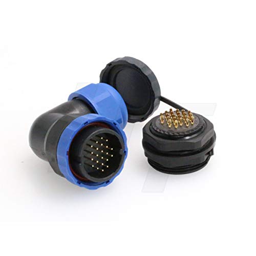 HangTon HE29 22 Pin Wire Cable Plug Panel Socket Plastic Waterproof Connector Threaded Outdoor Industrial Electrical Power Circular Male Female Angled (22 pin) - size: 22 pin