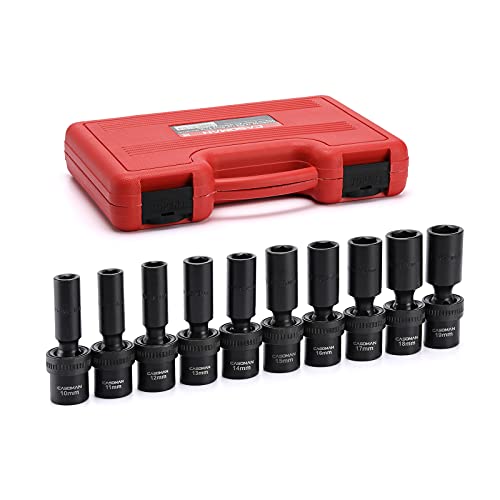 CASOMAN 10 PCS 1/2" Drive Deep Universal Impact Socket Set, Metric,10-19mm - size: 10 PC Metric 1/2" Dr. (Deep)