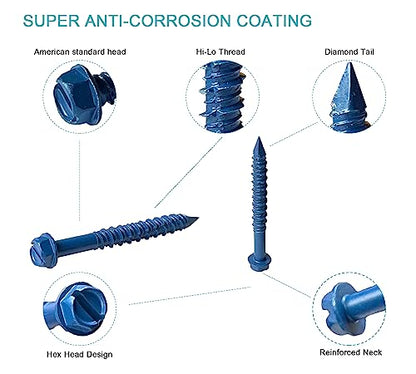 1/4 x 2-1/4" Hex Head Concrete Screw Anchor, for Anchoring to Masonry, Block or Brick (100Pcs) - size: 1/4 x 2-1/4", style: Hex Head