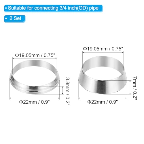 PATIKIL 3/4" Tube OD 304 Stainless Steel Compression Tube Fitting Sleeve, 2 Pack Double Ferrule Ring Tubing Fitting Assortment Kit, Silver - size: 0.75 Inch