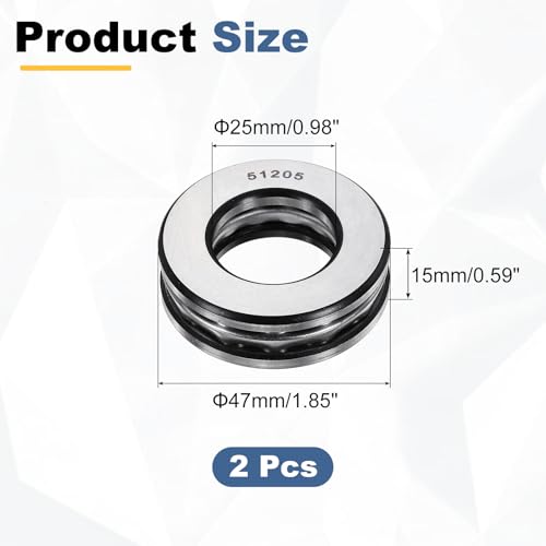 uxcell 2Pcs Thrust Ball Bearings, 25mm Bore 47mm OD 15mm Thick 51205 ABEC5 - size: 51205 25mm x 47mm x 15mm