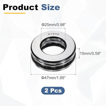 uxcell 2Pcs Thrust Ball Bearings, 25mm Bore 47mm OD 15mm Thick 51205 ABEC5 - size: 51205 25mm x 47mm x 15mm