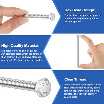 Zonon 50 Pcs 1/2-13 x 5 Hex Head Screw Bolt, Silver - color: Silver, size: 1/2-13 X 5"