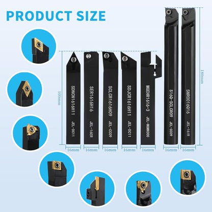 Indexable Lathe Turning Tool 5/8" 16mm Shank 21PCS Kit for Turning - color: 7pcs 5/8" Shank +14pcs Inserts