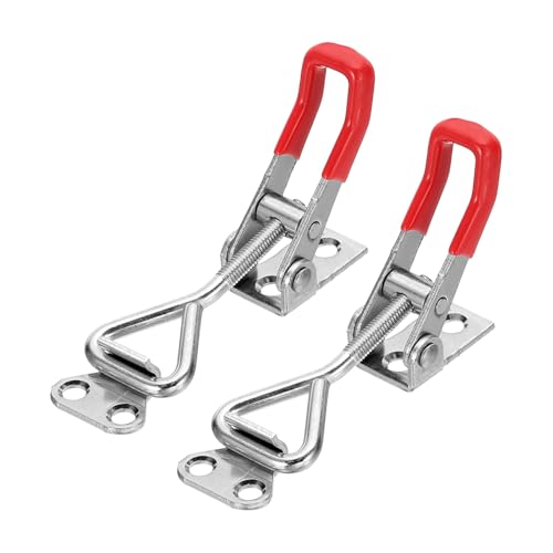 HARFINGTON 2pcs Adjustable Toggle Clamp M5 x 25mm 220lbs Holding Capacity 4001 Style Quick Release Pull Latches Clamps Hasp for Smoker Lid Jig Tool Box Case, Silver Red - color: Silver Red, size: M5 x 25mm + 220lbs