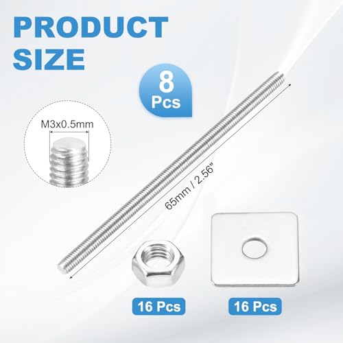 MECCANIXITY 8Set M3x65mm Fully Threaded Rod Threaded Rods Bar Studs - size: M3x65mm