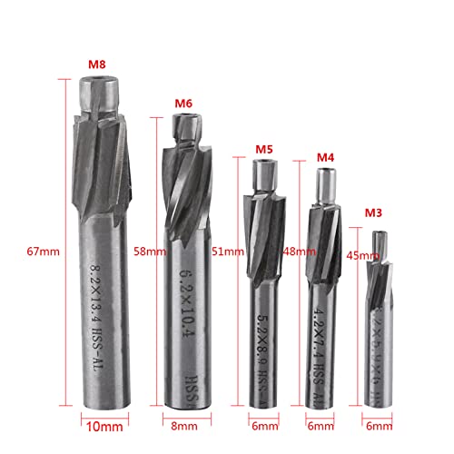 Watris Veiyi 5PCS Counterbore Drill Bit Set, 4 Flutes End Mill Bits