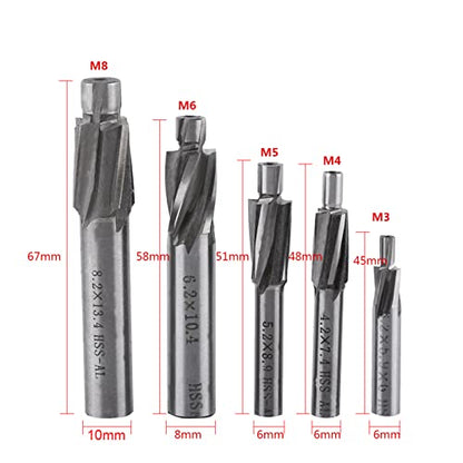 Watris Veiyi 5PCS Counterbore Drill Bit Set, 4 Flutes End Mill Bits