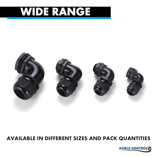 Kable Kontrol Nylon Cable Glands 3/4” Right Angle Joint Elbow Gland 14 NPT 20 Pcs Cord Grip, Strain Relief, Waterproof Adjustable Locknut for Industrial Use, Flame Retardant, RoHS Compliant - size: 0.75” - 14 NPT - 20 Pcs