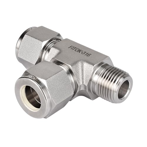 316 Stainless Steel Compression Fitting Male Run Tee 3/16" Tube OD x 1/8" Male NPT x 3/16" Tube OD, SS-TMT-FL3-NS2 - size: 3/16" OD x 1/8" MNPT x 3/16" OD