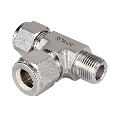 316 Stainless Steel Compression Fitting Male Run Tee 5/8" Tube OD x 1/2" Male NPT x 5/8" Tube OD, SS-TMT-FL10-NS8 - size: 5/8" OD x 1/2" MNPT x 5/8" OD