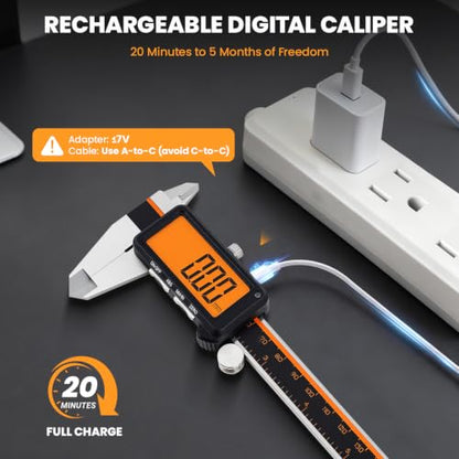 HARDELL Digital Caliper 6" USB-C – Anti-Glare Orange Screen(No Backlight)
