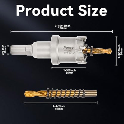 Hole Saw 1-3/16" (30mm) Heavy Duty Carbide with 2 Pilot Drill Bits - Metal Hole Cutter Cuts Stainless Steel, Iron, Copper, Brass, Plastic - size: 30mm|1-3/16"