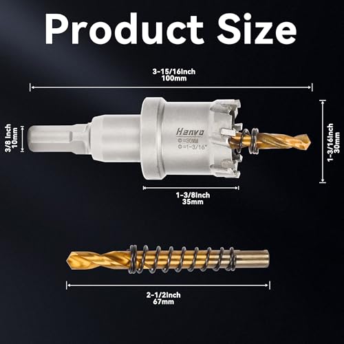 Hole Saw 1-3/16" (30mm) Heavy Duty Carbide with 2 Pilot Drill Bits - Metal Hole Cutter Cuts Stainless Steel, Iron, Copper, Brass, Plastic - size: 30mm|1-3/16"