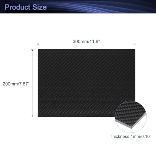MECCANIXITY 2 Pcs 3K Carbon Fiber Plate Panel Sheets, 300 x 200 x 4mm Carbon Fiber Board Plate Flexible for RC Aircraft, Model Car, Auto Parts (Twill Bright) - size: 300 x 200 x 4mm