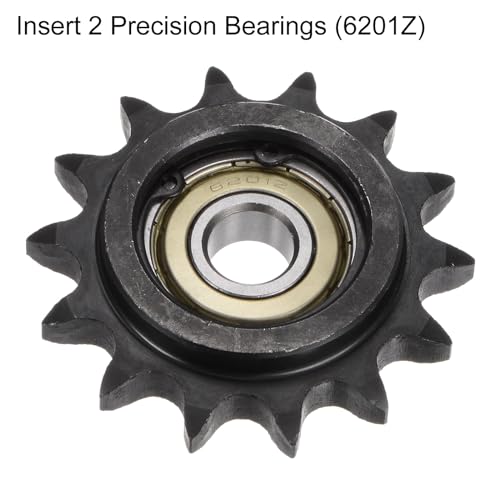 uxcell 2pcs ANSI #40 / DIN(ISO)08A Roller Chain Idler Sprocket 12mm Bore, 1/2" Pitch, Hardened 14 Tooth Tensioner Sprocket, Insert 2 Bearings (B Type)