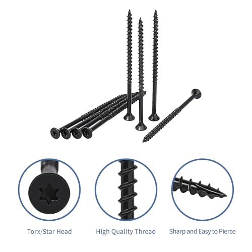 Deck Screws 3 Inch, Wood Screws #10 x 3, 80PCS Exterior Wood Screws, Torx Star Flat Head, Fence Construction Screws, Rust Resistant Epoxy Coated, T25 Bit Included, Black - color: Black, size: #10 x 3"