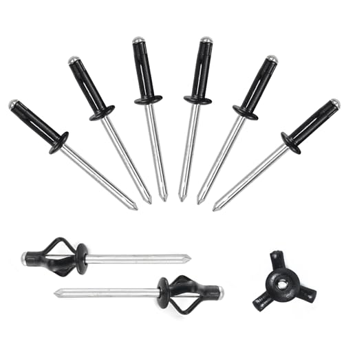 ALLCLEAN 3/16" x 5/8" Tri-Fold Rivets Assortment - 60Pcs,Black Tri-fold Exploding Pop Rivets Solid Aluminum Tri Grip Rivets Bulb Style Rivets for Kayak Marine Boat - color: Black, size: 3/16"x5/8"