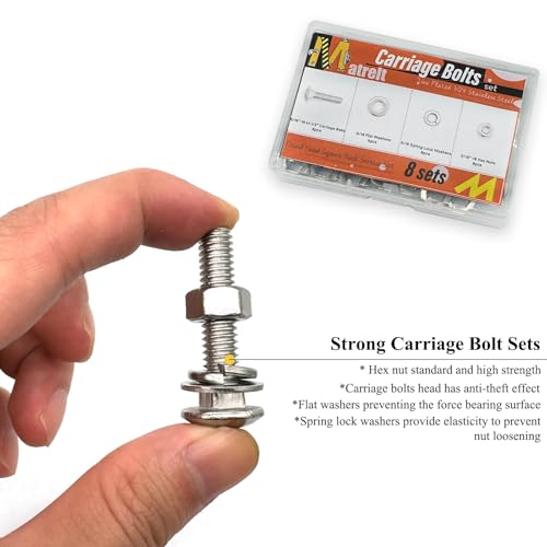 8 Sets 5/16"-18 x1-1/2 Carriage Bolts Round Head Square Neck Screws with Hex Nuts Flat Washers Spring Lock Washers 304 Stainless Steel Full Thread Coverage Square Neck Bolts Assortment Kit - size: 5/16"-18 x1-1/2"-8 Sets