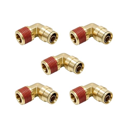 90 Degree 1/4"OD x 3/8" NPT Swivel Elbow Push to Connect Fittings,Brass Air Line Connector (Pack of 5) – DOT Air Brake Line Quick Fittings for Truck and Pneumatic System - size: 1/4"OD x 3/8" NPT