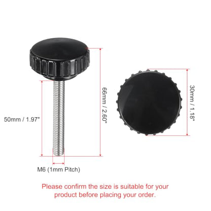 uxcell 2pcs Knurled Clamping Knobs M6 x 50mm Metric 304 Stainless Steel Male Thread Thumb Screw on Type 30mm Plastic Round Head Threaded Hand Bolt Stud Knobs Black - size: M6 x 50mm x 30mm