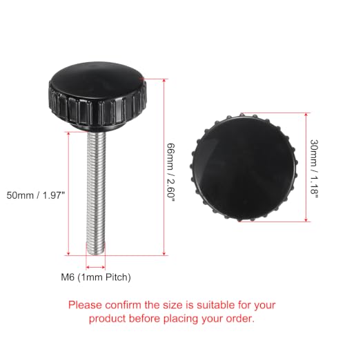 uxcell 2pcs Knurled Clamping Knobs M6 x 50mm Metric 304 Stainless Steel Male Thread Thumb Screw on Type 30mm Plastic Round Head Threaded Hand Bolt Stud Knobs Black - size: M6 x 50mm x 30mm