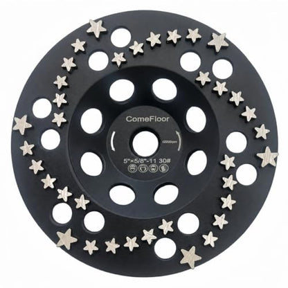 Diamond Grinding Cup Wheel for Concrete & Masonry, 36 Aggressive Star Segments, 5 Inch 5/8"-11 Thread, 30 Grit - style: 5"