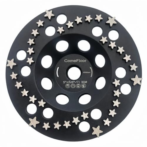 Diamond Grinding Cup Wheel for Concrete & Masonry, 36 Aggressive Star Segments, 5 Inch 5/8"-11 Thread, 30 Grit - style: 5"