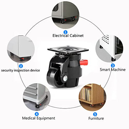 Nefish Heavy Duty Leveling Machine Casters 2200 LBS, Upgraded Ratchet Arm Design Leveling Retractable Castors Set of 4, Aluminum Base & Industrial Grade Rubber Workbench Caster for Industrial, Machine - size: 60 F