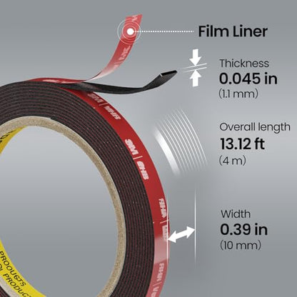 Double Sided Heavy Duty Tape, 13.12 FT × 0.39 in Mounting Adhesive Foam Tape Waterproof High Temperature Resistant for Automotive LED Strips Home Office Decor Indoor Outdoor - size: 13.12 FT × 0.39 in