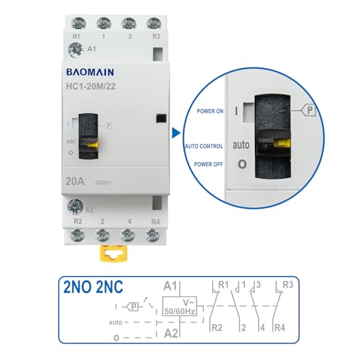BAOMAIN 110V 4-Pole 20A Manual/Auto AC Contactor,2NO2NC,DIN Rail Mount