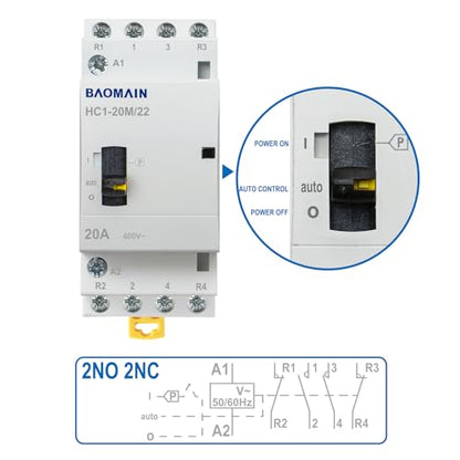 BAOMAIN 110V 4-Pole 20A Manual/Auto AC Contactor,2NO2NC,DIN Rail Mount