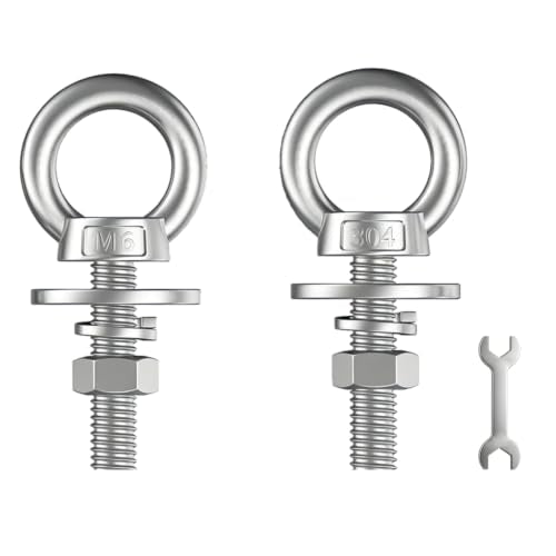 2 Pack M6 Stainless Steel Eye Bolts with Nuts and Washers, 1/4" x 3" Long Lifting Ring Eye Bolt, Heavy Duty Marine Grade 304 Eyebolts for Outdoor String Light Hanging, Tie Down Anchors - size: M6x77mm (1/4"x3")