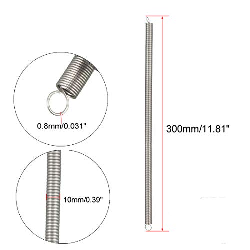 uxcell Extended Tension Spring Wire Diameter 0.031", OD 0.39", Free Length 11.81" Stainless Steel Small Dual Hook Tension Spring for Machinery Construction Industrial (Pack of 2) - size: 0.031"x0.39"x11.81" (Pack of 2)