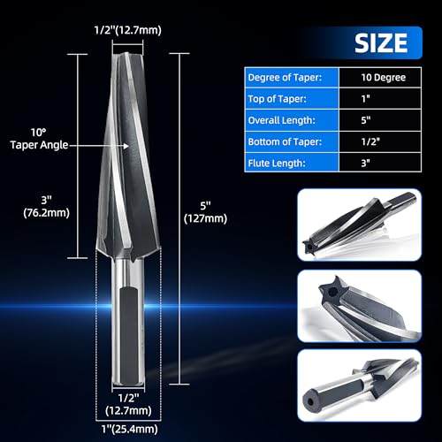 10 Degree Ball Joint Tapered Reamer, Tapered Ball Joint Reamer for 1-1/2" Per Foot Taper, for Fitting Ball Joints and Tie Rod Ends, Made of 6542 High-Speed Tool Steel (10 Degree) - size: 10 Degree