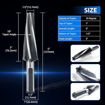 10 Degree Ball Joint Tapered Reamer, Tapered Ball Joint Reamer for 1-1/2" Per Foot Taper, for Fitting Ball Joints and Tie Rod Ends, Made of 6542 High-Speed Tool Steel (10 Degree) - size: 10 Degree