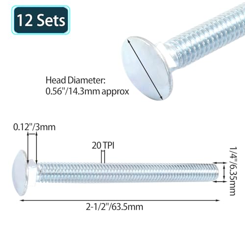 Luomorgo 1/4"-20 x 2 1/2 in. Carriage Bolts, 12 Sets - size: 1/4"-20 x 2 1/2 in.