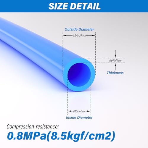 6mm x 4mm Blue Pneumatic Tubing Pipe, PU Air Tube (39.4ft 12 Meter) - color: Blue, size: 6mmx4mm-39.4ft