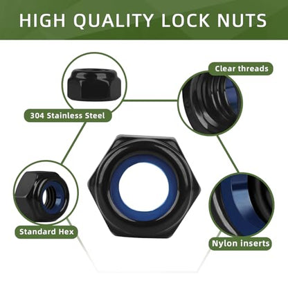 50 PCS M5-0.8 Nylon Insert Locknuts, Standard Metric Thread Self-Lock Nylon Inserted Hex Lock Nuts, Black Coating - size: M5