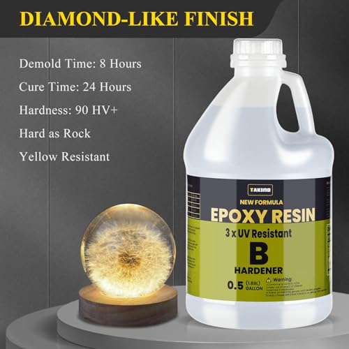 TAKIMO 1 Gallon 3× UV Resistant Epoxy Resin Kit - Ultra Clear Non-Yellowing Formula for Art & Furniture - High Gloss Table Top & Coating - 1:1 Ratio, 128oz (Pack of 2) - size: 128 Fluid Ounces (Pack of 2)