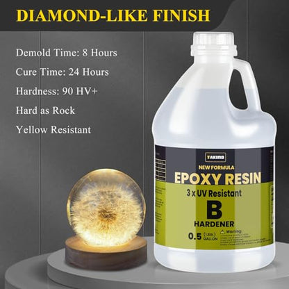 TAKIMO 1 Gallon 3× UV Resistant Epoxy Resin Kit - Ultra Clear Non-Yellowing Formula for Art & Furniture - High Gloss Table Top & Coating - 1:1 Ratio, 128oz (Pack of 2) - size: 128 Fluid Ounces (Pack of 2)