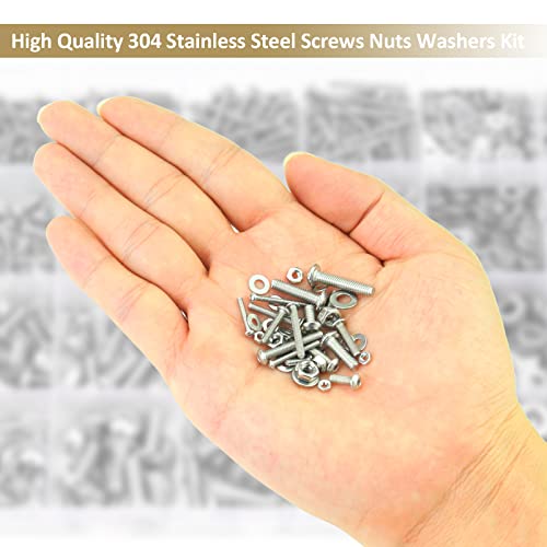 1285 Pieces M2 M2.5 M3 M4 Button Head Socket Cap Screws Nuts Washers Assortment Kit, 304 Stainless Steel, Fully Machine Thread - size: M2 M2.5 M3 M4, style: Button Head