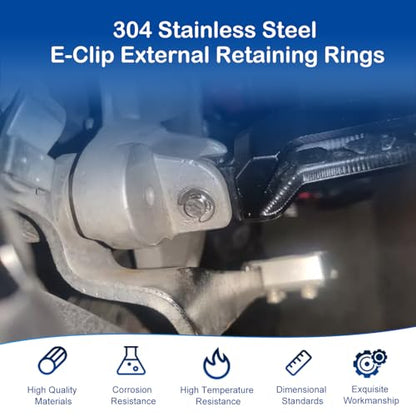 MroMax 300Pcs Stainless Steel E-Clip Assortment Kit, 10 Sizes M1.5 - M10 - size: Assortment Kit