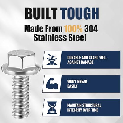 Zonon 50pcs 5/16-18 x 3/4 Inch 304 Stainless Steel Flanged Bolts, Silvery - color: Silvery, size: 5/16-18 x 3/4''