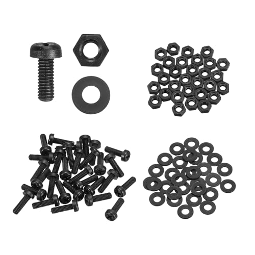 MECCANIXITY 30 Set M2x6mm Nylon PA66 Plastic Cross Round Head Screw Phillips Bolts Hex Nuts Flat Washers Assortment Kit, Metric Full Thread Bolt Fasteners for DIY Machine Assembly, Black - color: Black, size: M2x6mm