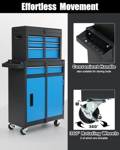 Winado 4-Drawer Rolling Tool Chest, 2-in-1 Storage Toolbox, Blue & Black - color: Blue & Black